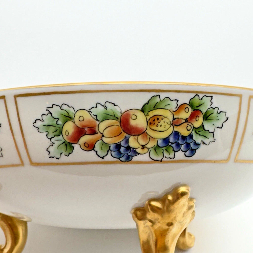 Antique T&V Limoges France Footed Bowl Hand Painted Fruit Grapes Gold Gilt 7.5" - Picture 3 of 12